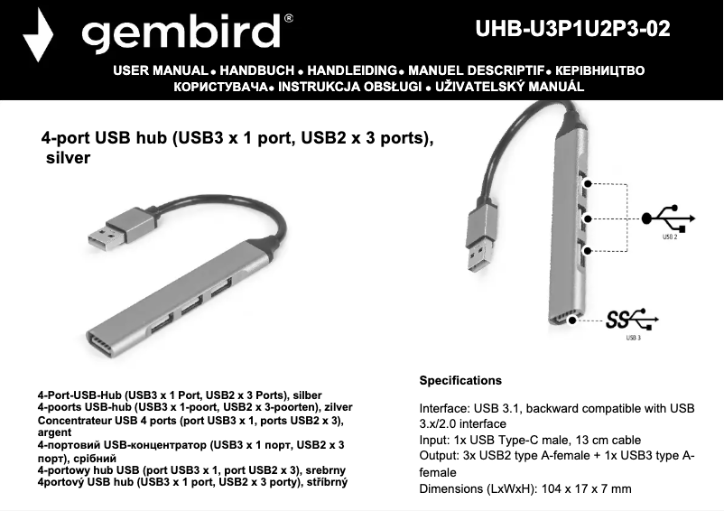 Page n°1 - Manuel utilisateur Gembird UHB-U3P1U2P3-02