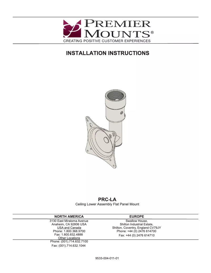 Page n°1 - Manuel utilisateur Premier Mounts PRC-LA