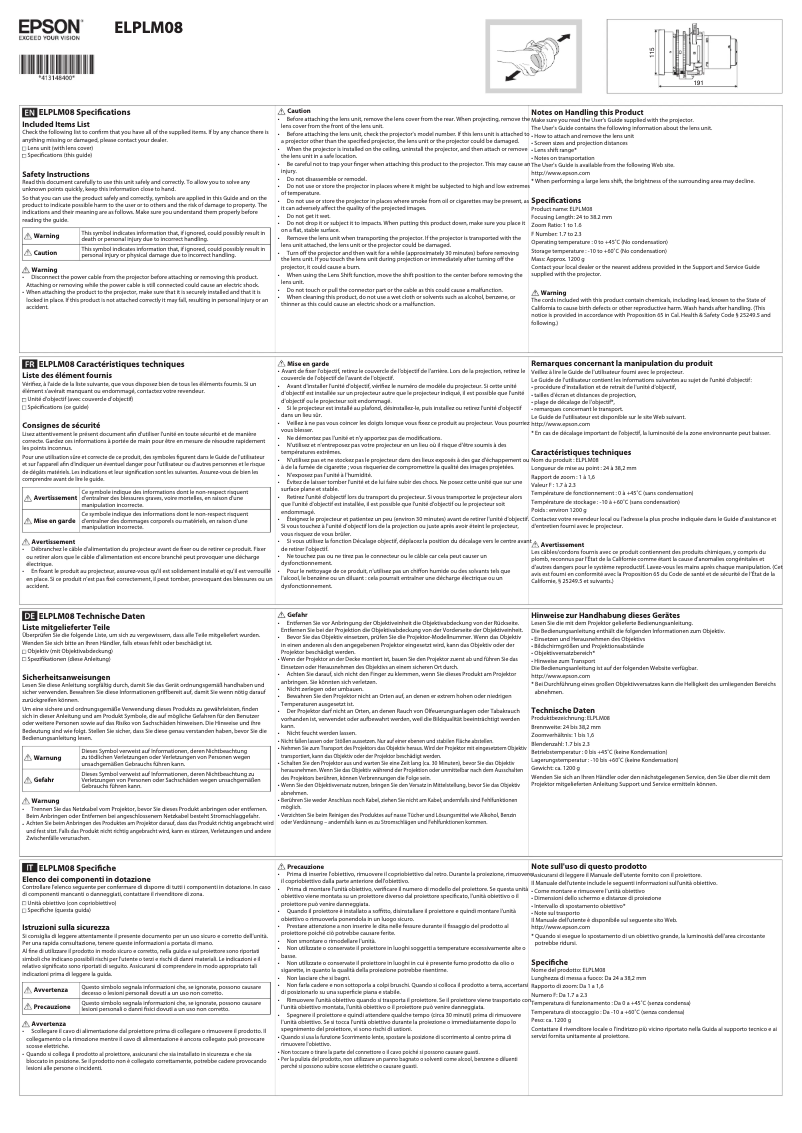 Page 1 de la notice Manuel utilisateur Epson ELPLM08
