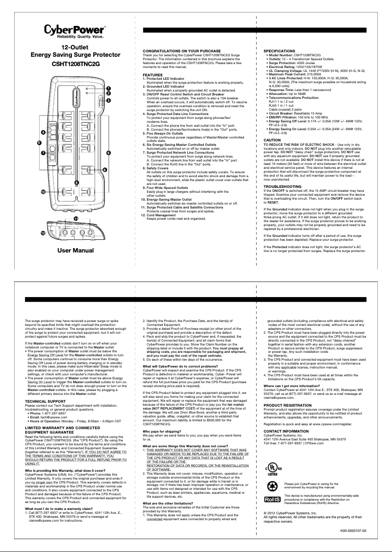 Page n°1 - Manuel utilisateur CyberPower Home Theater CSHT1208TNC2G