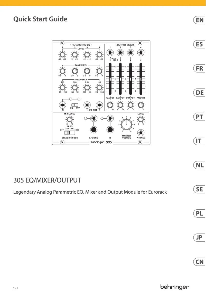 Page 1 de la notice Guide de démarrage rapide Behringer 305 EQ/Mixer/Output