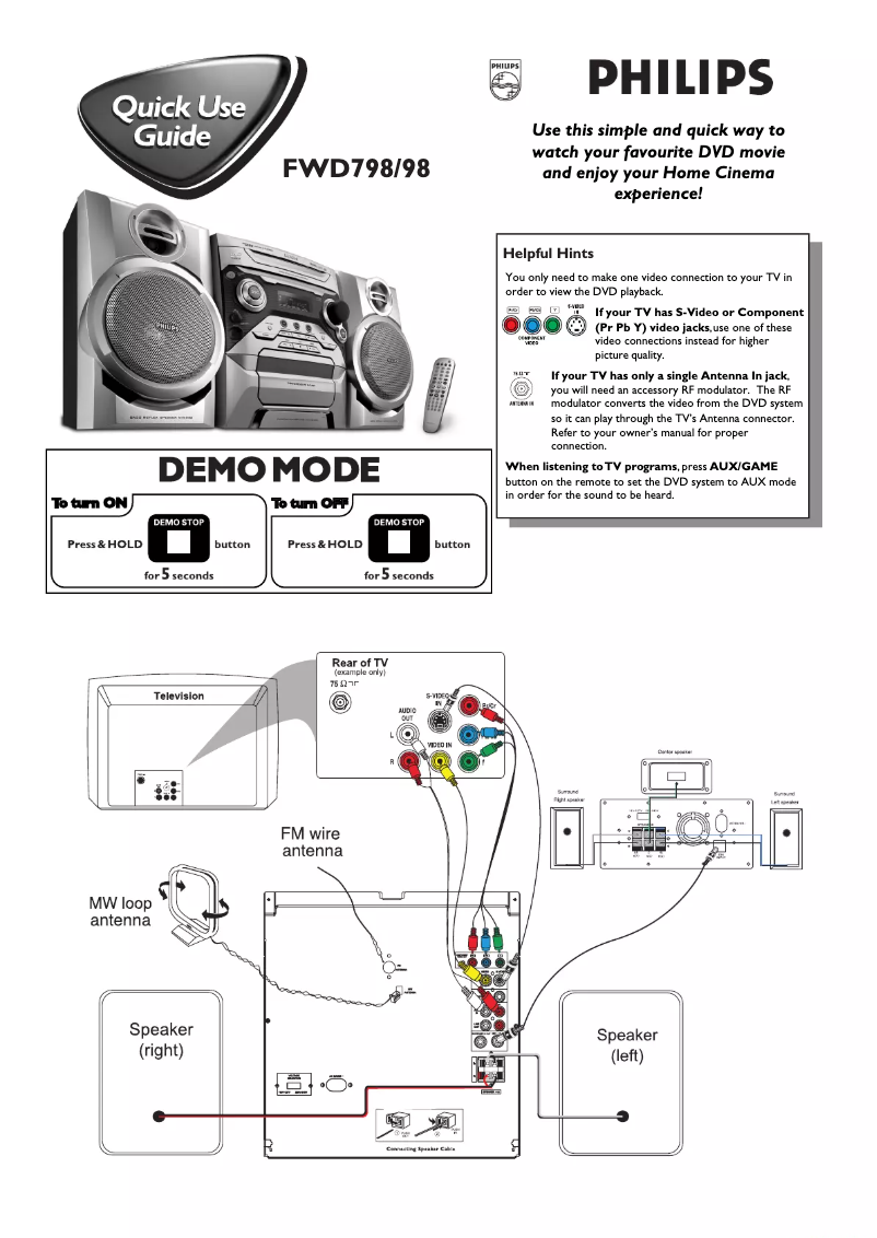 Page 1 de la notice Guide de démarrage rapide Philips FWD798