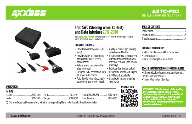 Image de la première page du manuel de l'appareil AXTC-FD2