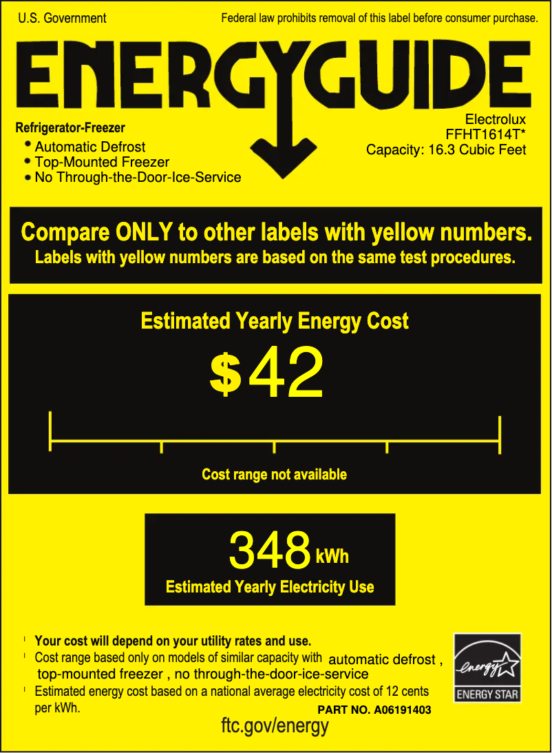 Page n°1 - Label énergétique Frigidaire FFHT1614T