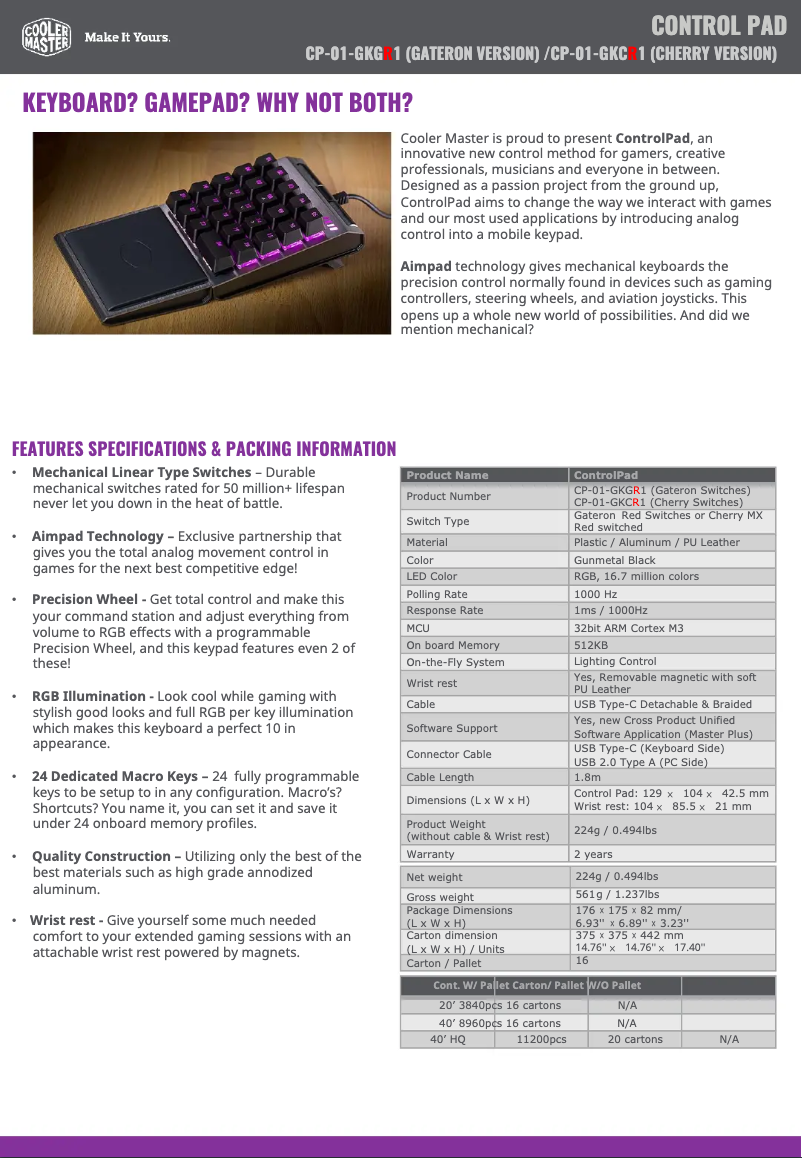 Page 1 of the manual User Manual Cooler Master ControlPad