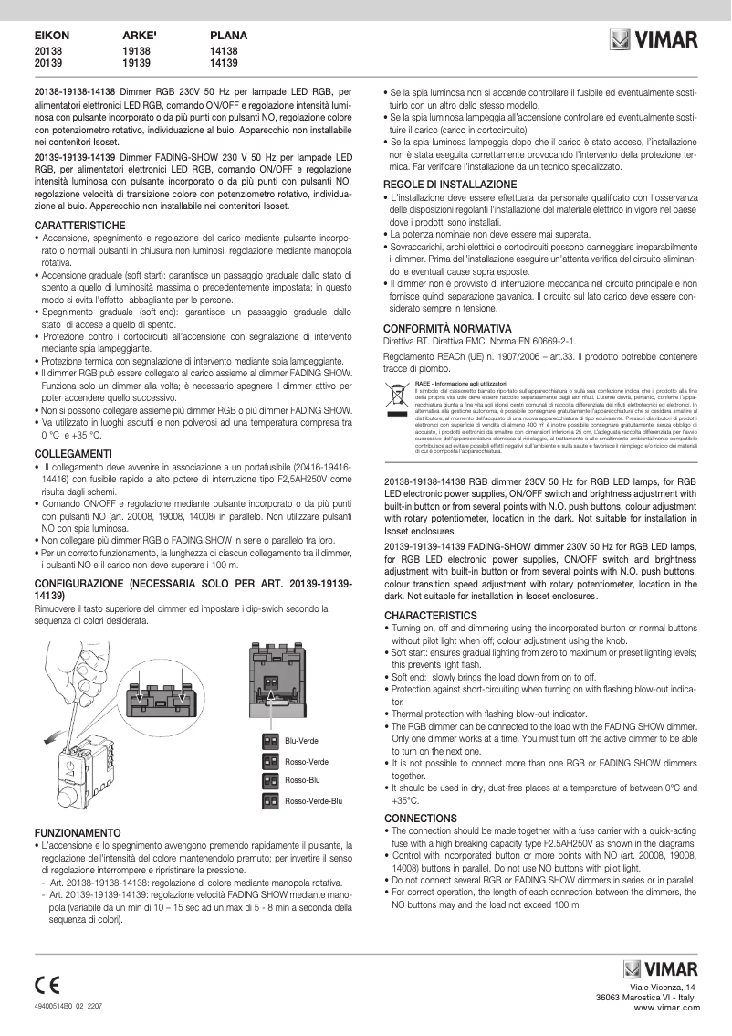 Page n°1 - Manuel utilisateur Vimar 19138.M
