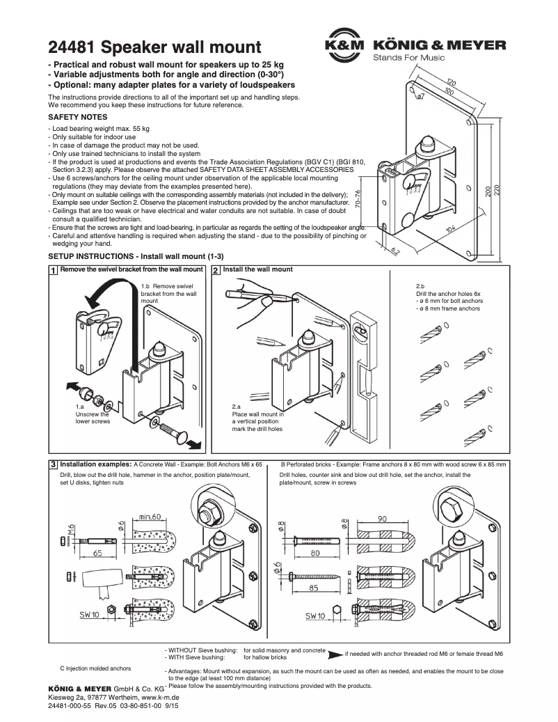 Page 1 de la notice Manuel utilisateur K&M 24481
