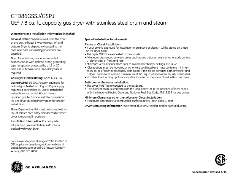 Image de la première page du manuel de l'appareil GTD86GSPJMC