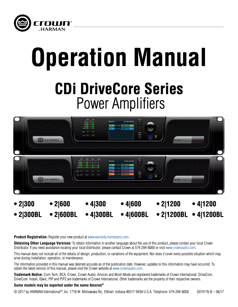 Page n°1 - Manuel utilisateur Crown CDi DriveCore CDi 2|1200