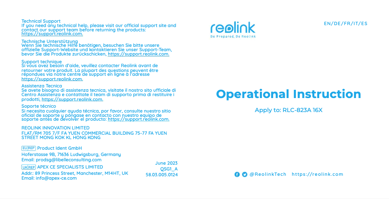 Page n°1 - Manuel utilisateur Reolink RLC-823A 16X