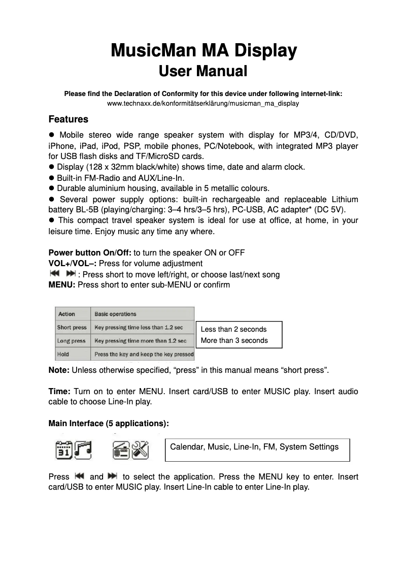 Image de la première page du manuel de l'appareil MusicMan MA Display