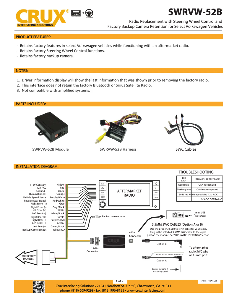 Imagen de la primera página del manual del dispositivo SWRVW-52B