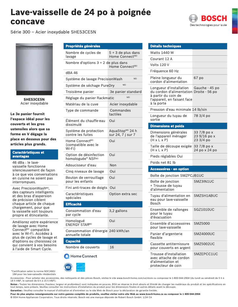 Página 1 del manual Ficha técnica Bosch SHE53CE5N