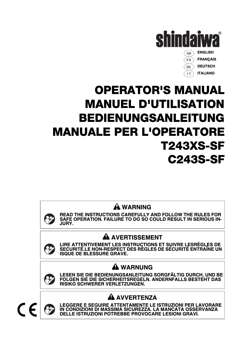 Page 1 de la notice Manuel utilisateur Shindaiwa C243S-SF