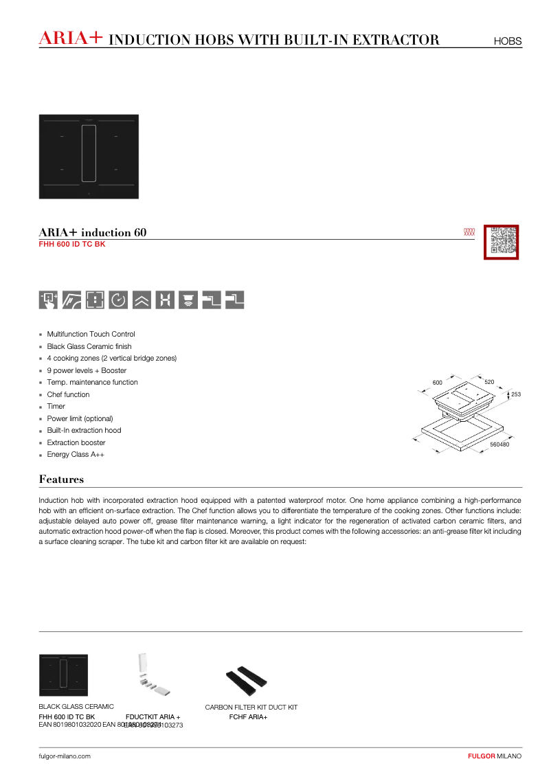 Page n°1 - Fiche technique Fulgor Milano FHH 600 ID TC BK