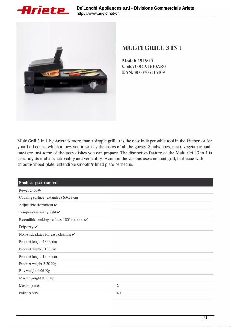 Imagen de la primera página del manual del dispositivo 1916