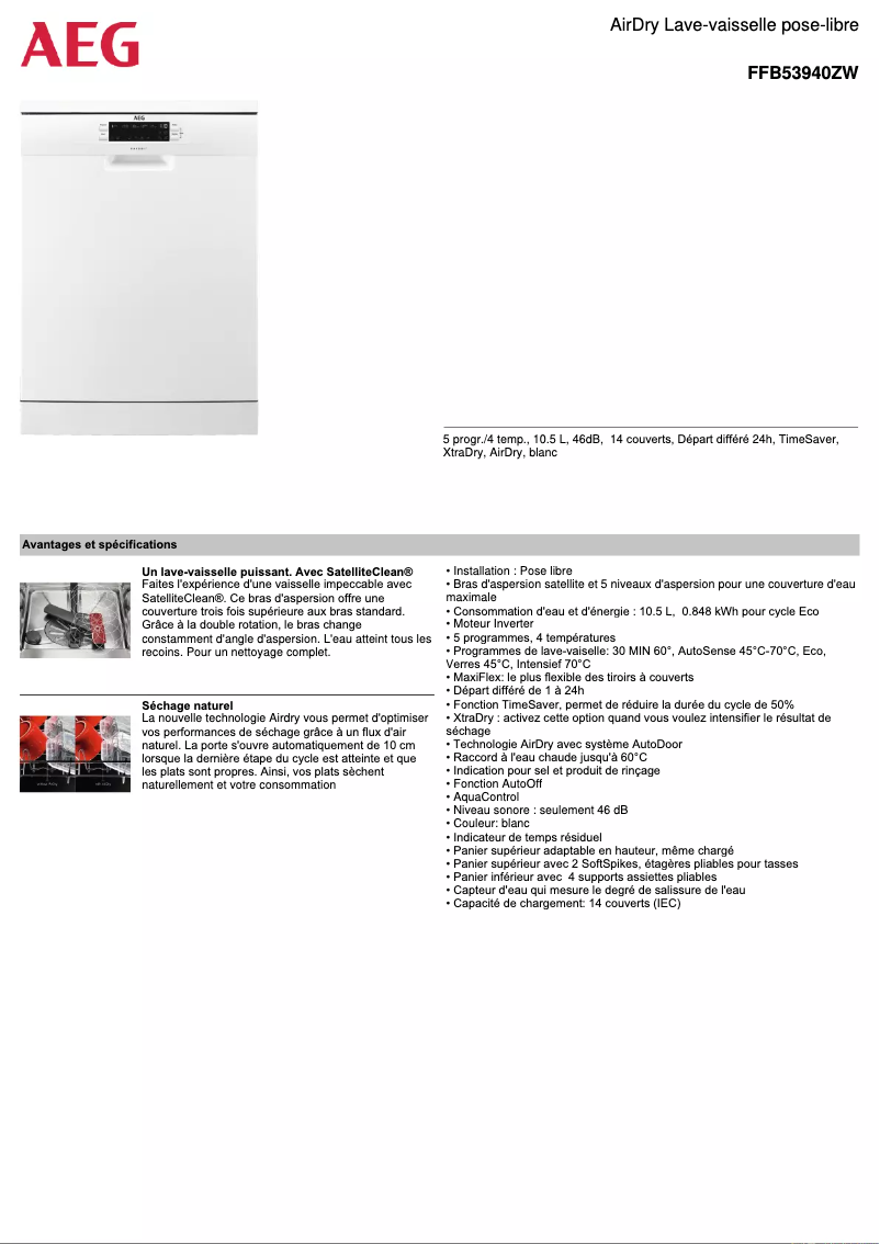 Page n°1 - Fiche technique AEG FFB53940ZW