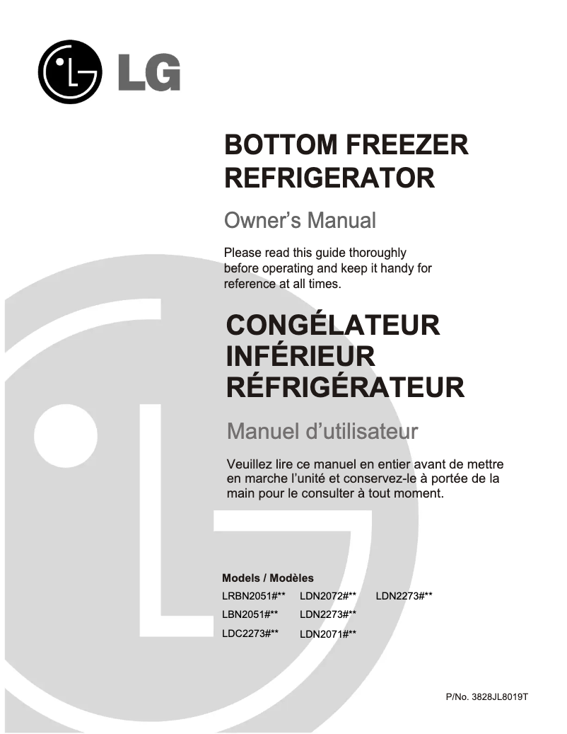 Image de la première page du manuel de l'appareil LRBN20514WW