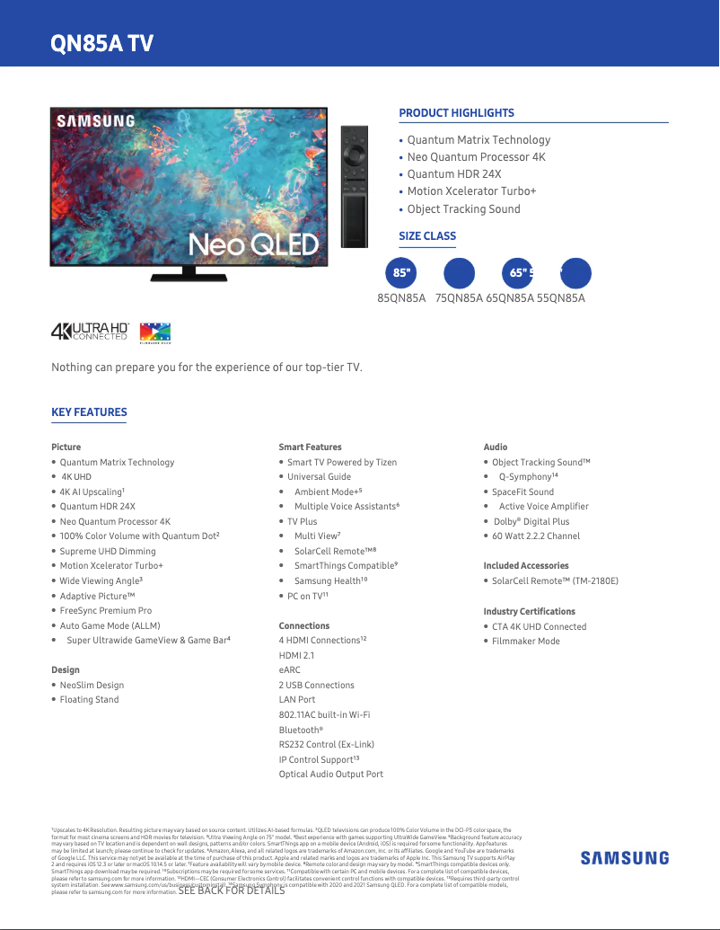 Image de la première page du manuel de l'appareil QN75QN85A