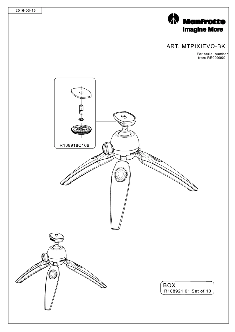 Page 1 de la notice Manuel utilisateur Manfrotto MTPIXIEVO-BK