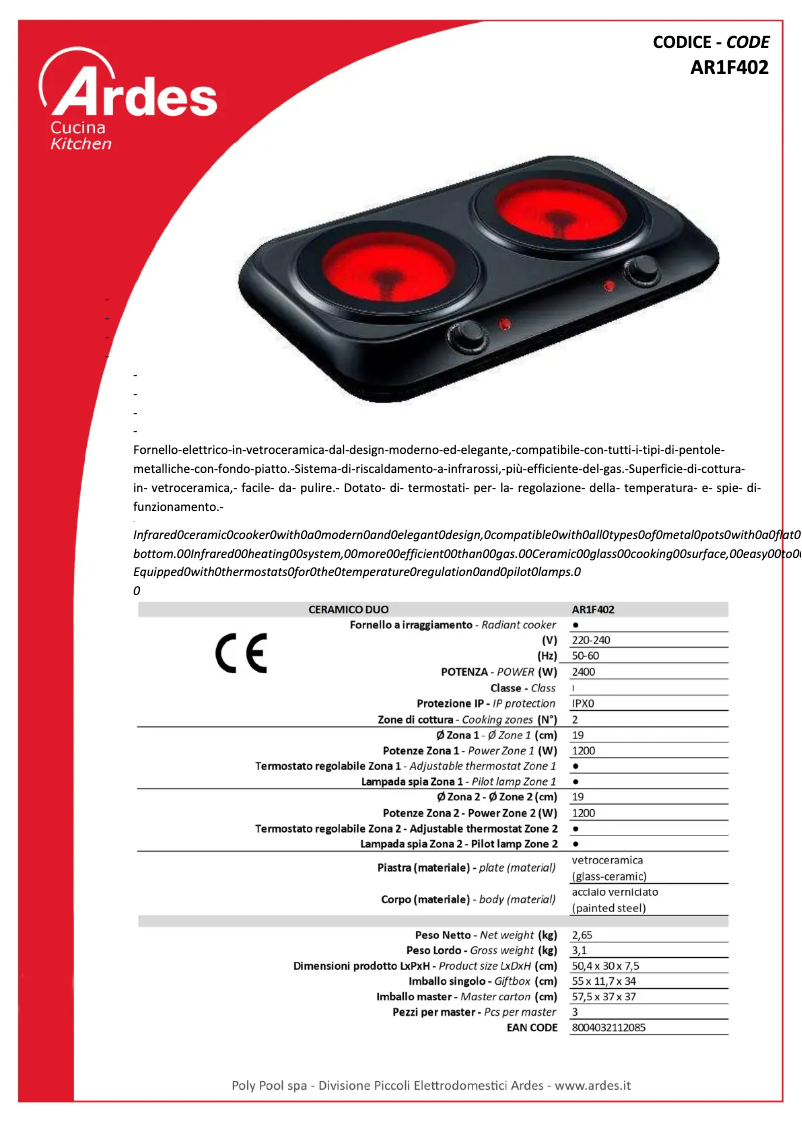 Imagen de la primera página del manual del dispositivo AR1F402