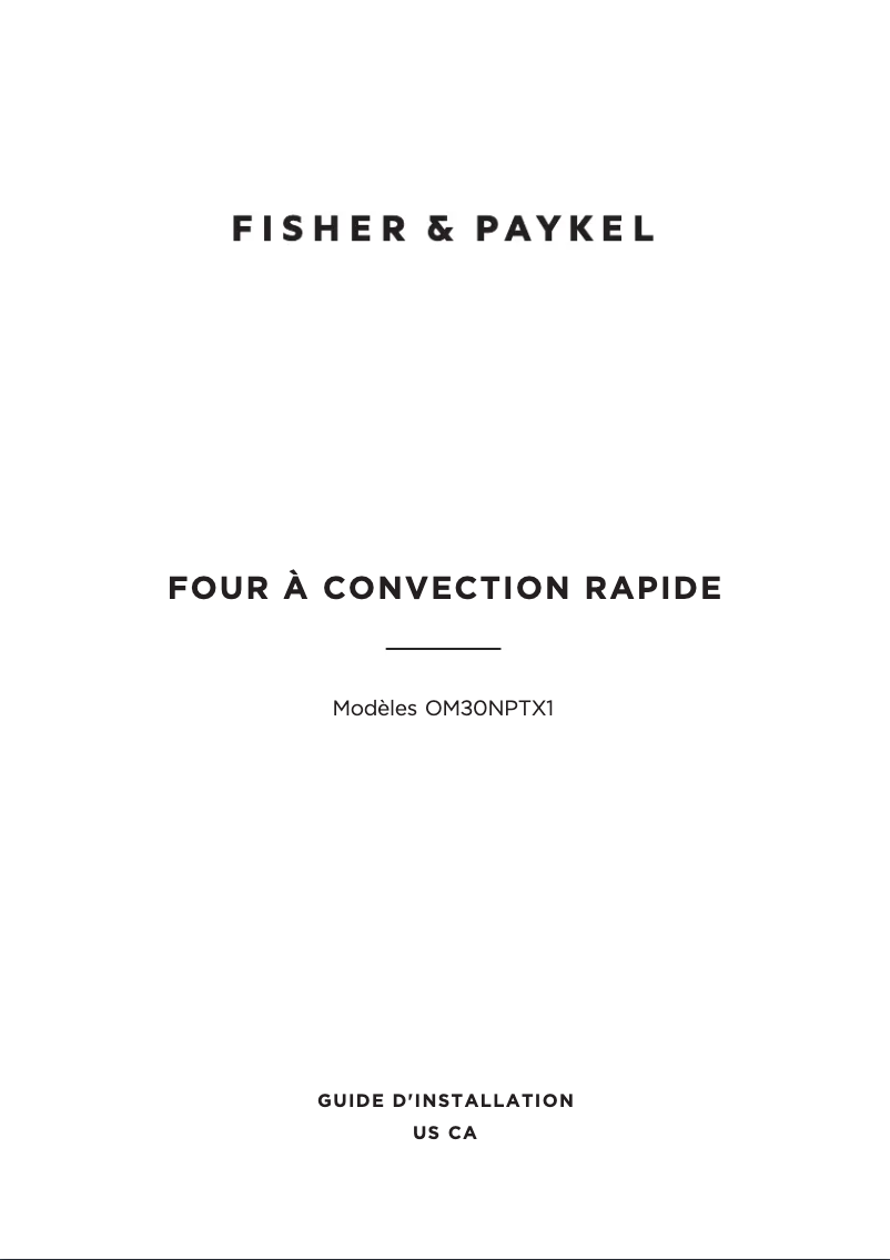 Page 1 de la notice Guide d'installation Fisher & Paykel OM30NPTX1
