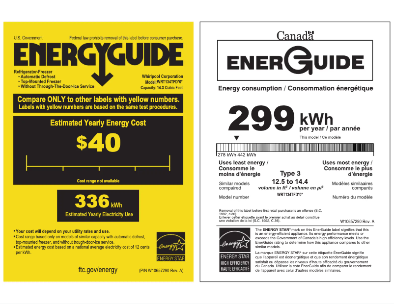 Page 1 de la notice Label énergétique Whirlpool WRT134TFDW