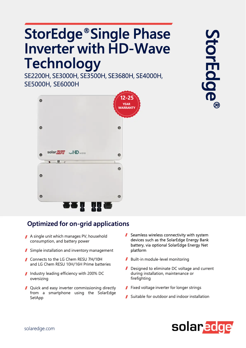 Page 1 de la notice Fiche technique SolarEdge SE3500H-RWS00BEO4