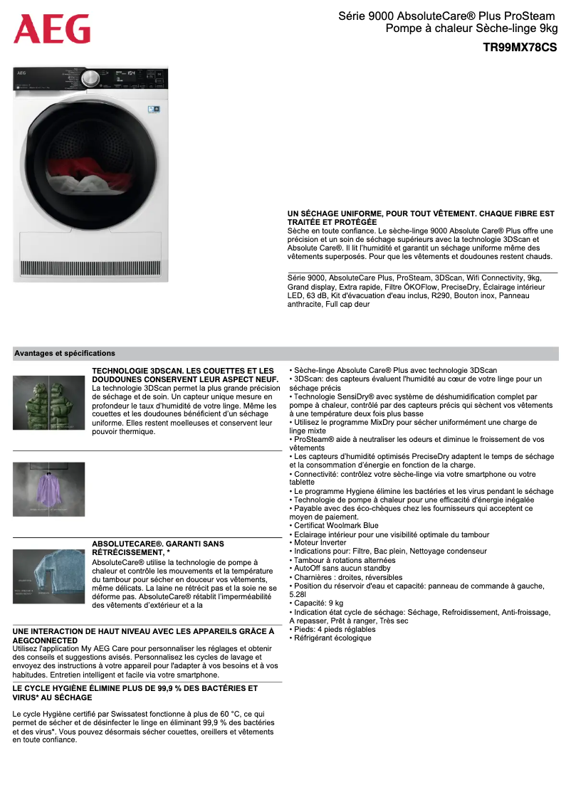 Page n°1 - Fiche technique AEG TR99MX78CS