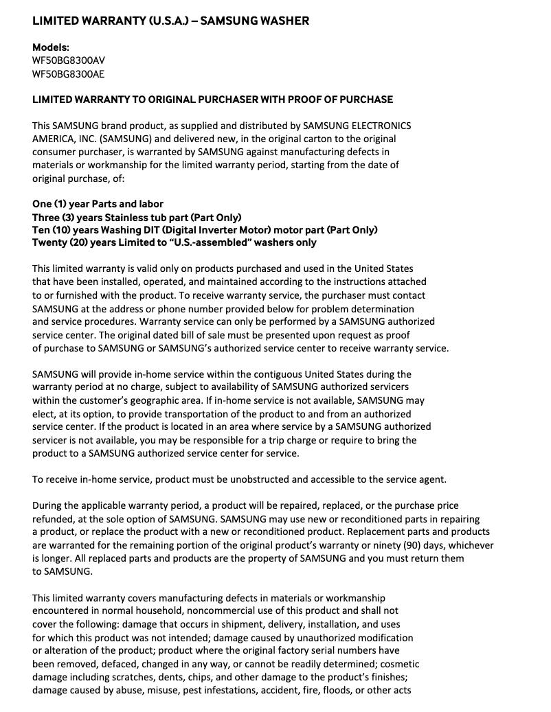 Image de la première page du manuel de l'appareil WF50BG8300AV