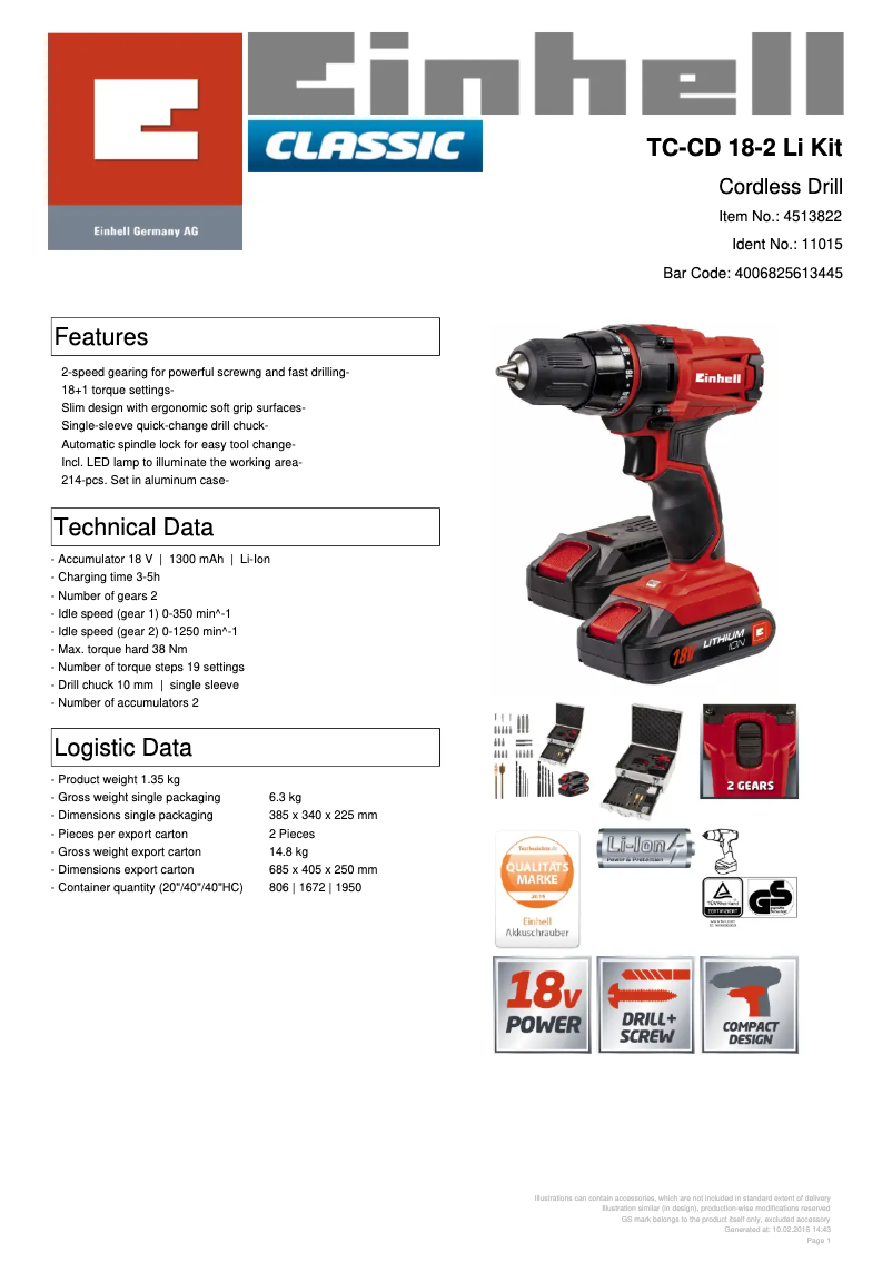 Image de la première page du manuel de l'appareil TC-CD 18-2 Li Kit