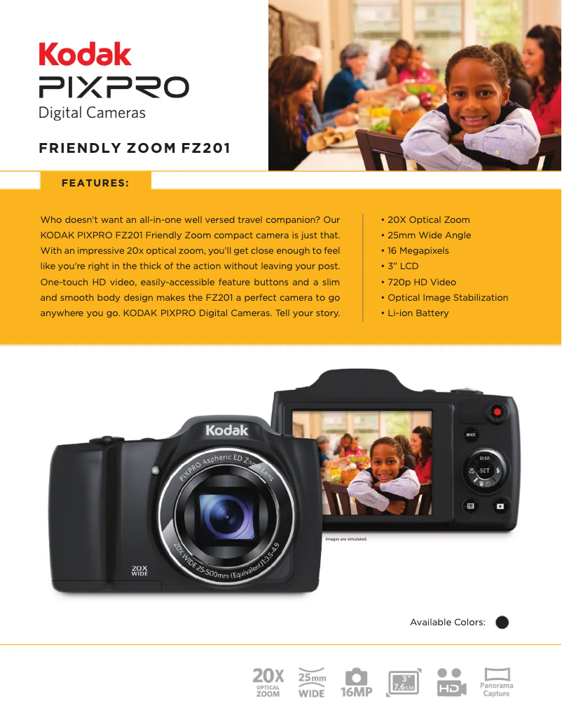 Page 1 de la notice Fiche technique Kodak PIXPRO FZ201