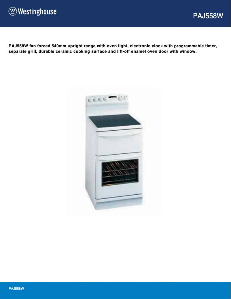Page 1 de la notice Manuel utilisateur Westinghouse PAJ558W