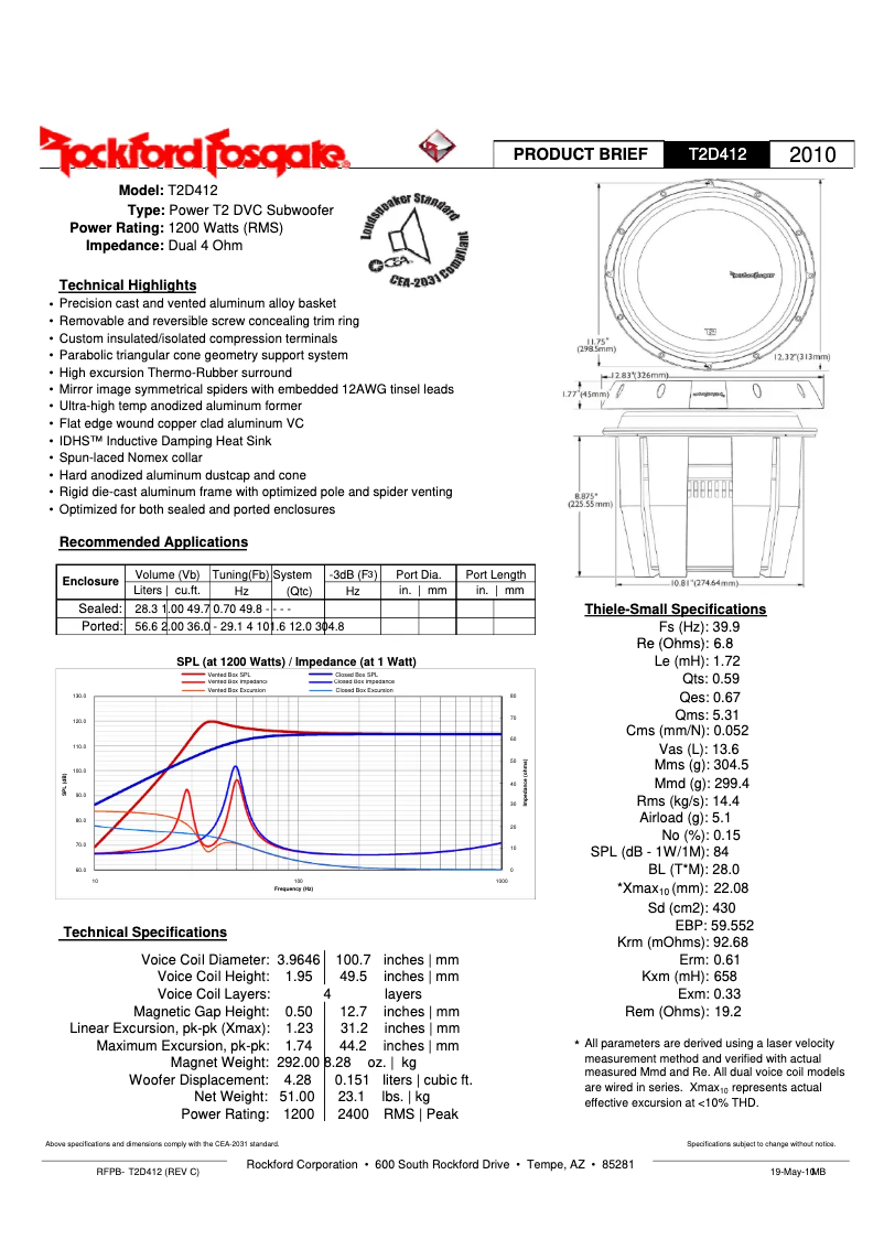 Page n°1 - Fiche technique Rockford Fosgate Power T2 T2D212