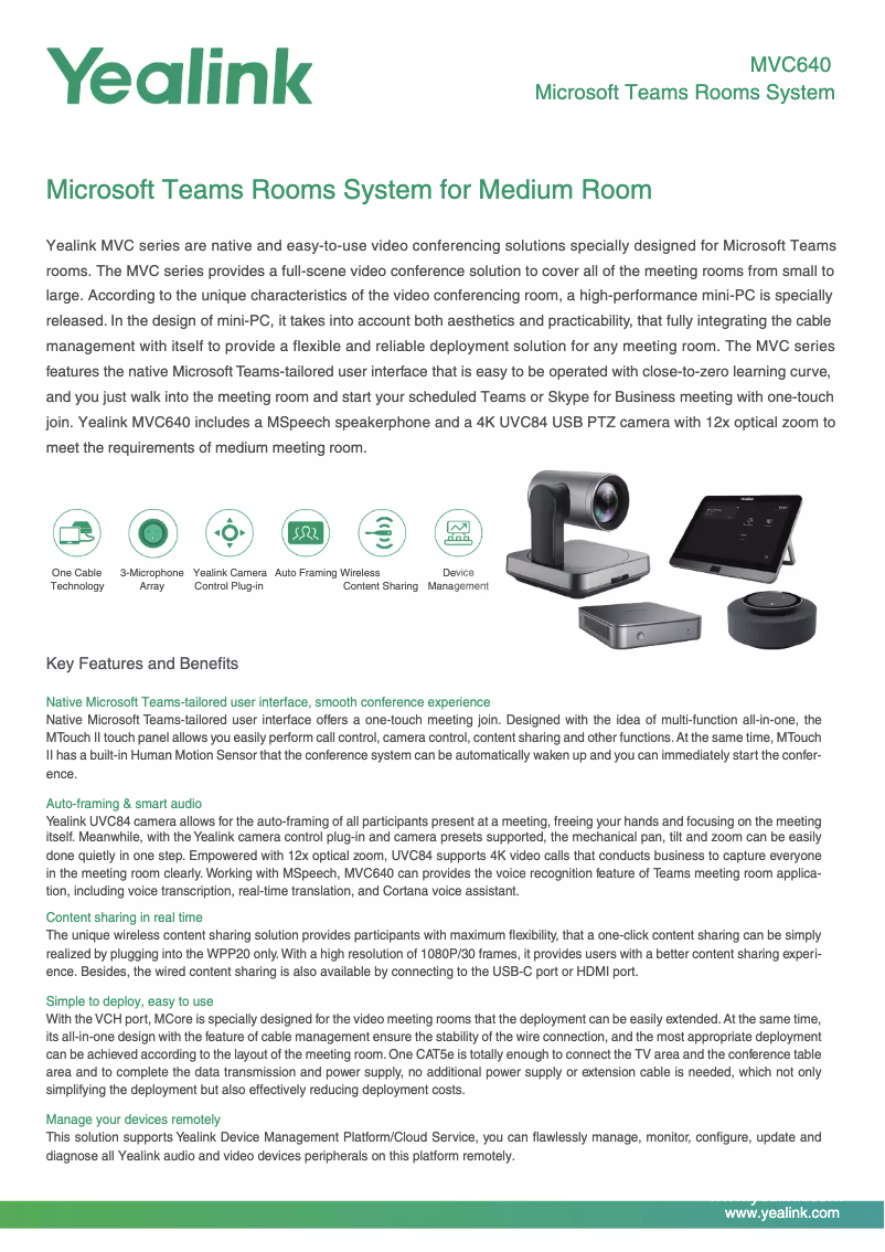 Página 1 del manual Ficha técnica Yealink MVC640