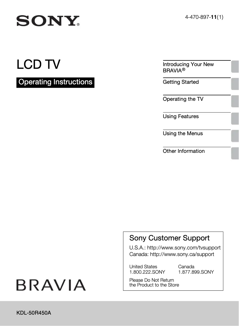 Page n°1 - Manuel utilisateur Sony Bravia KDL-50R450A