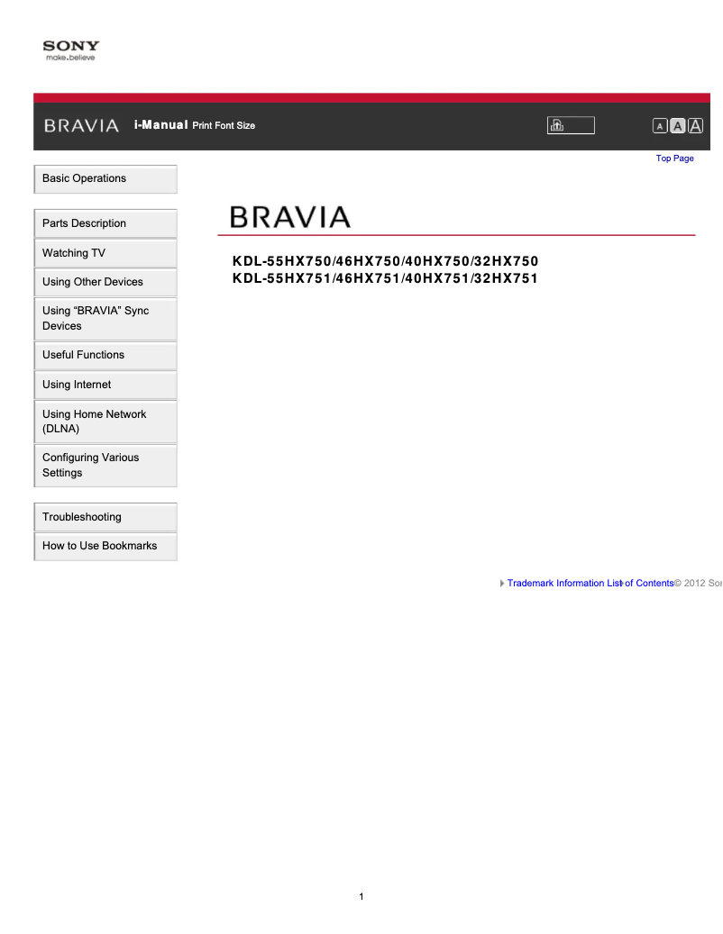 Page 1 de la notice Manuel utilisateur Sony KDL-55HX750