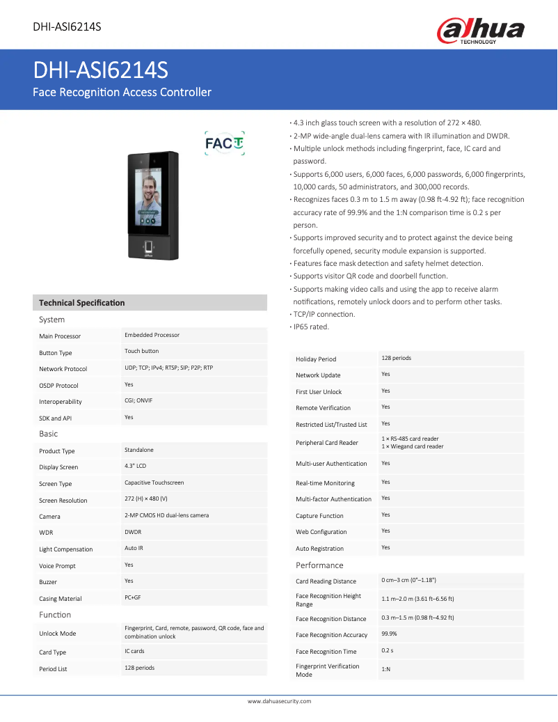 Page n°1 - Fiche technique Dahua Technology ASI6214S