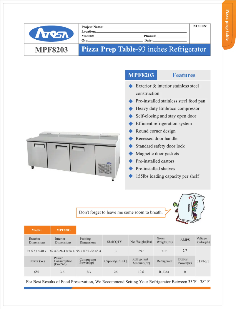 Page 1 de la notice Manuel d'utilisation et d'entretien Atosa MPF8203