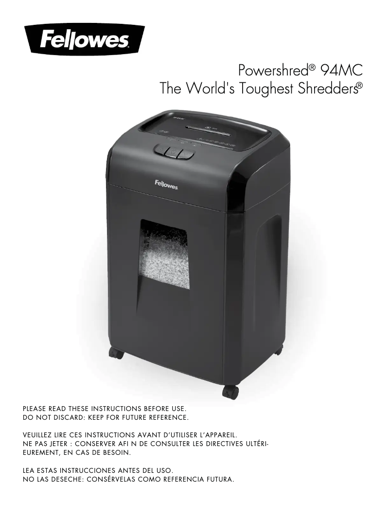 Page n°1 - Manuel utilisateur Fellowes Microshred 94MC