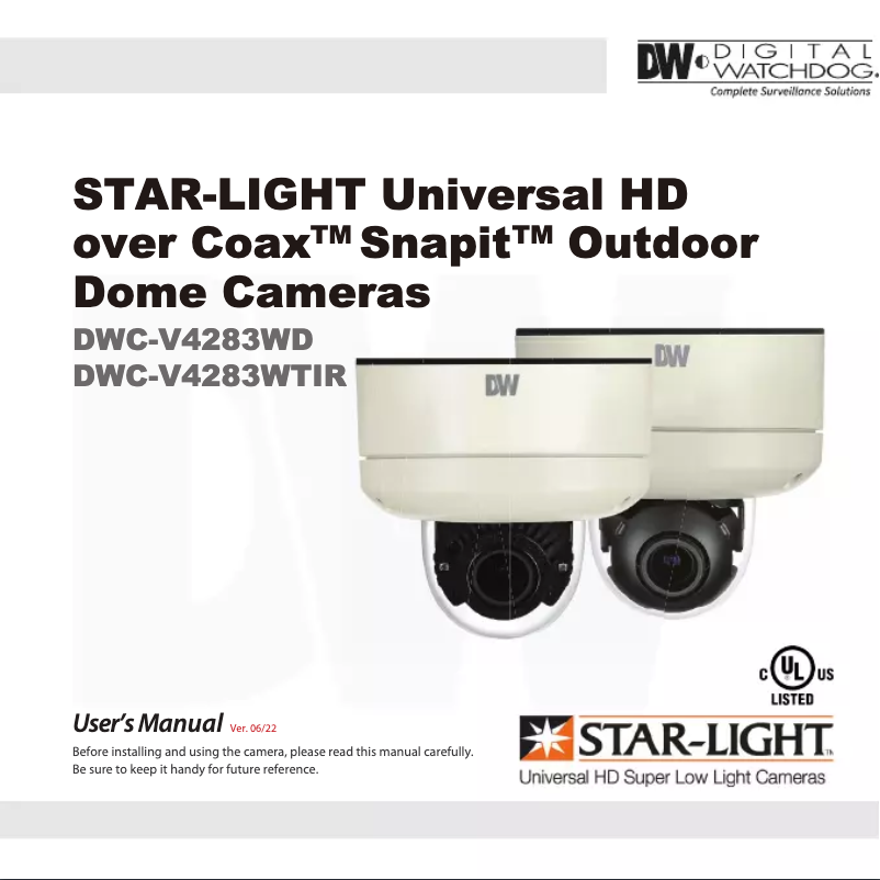 Page n°1 - Manuel utilisateur Digital Watchdog Star-Light DWC-V4283WTIR