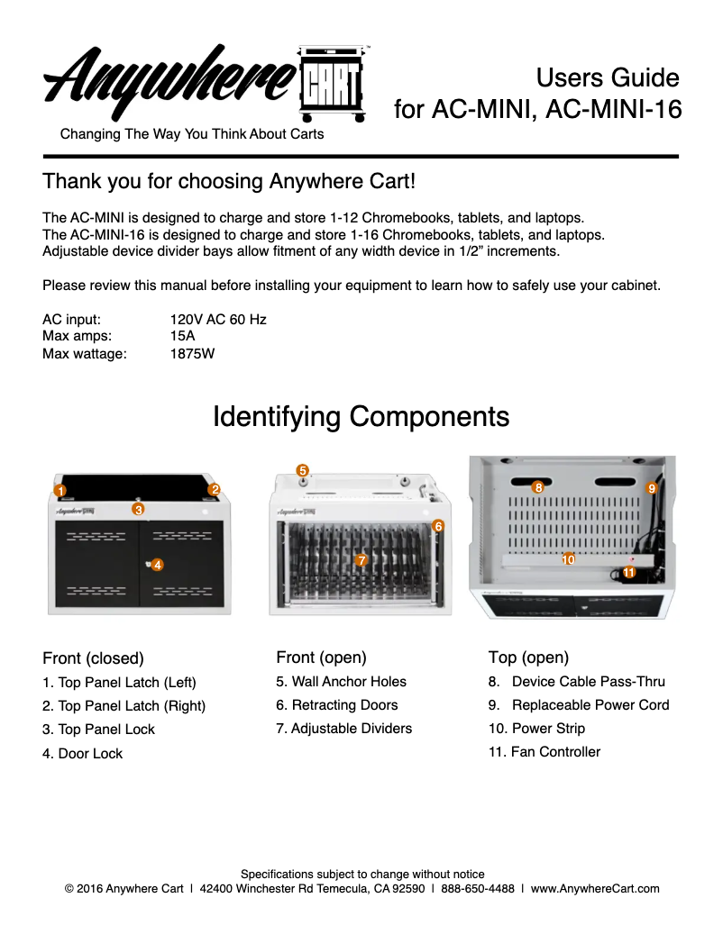 Page 1 de la notice Manuel utilisateur Anywhere Cart AC-MINI