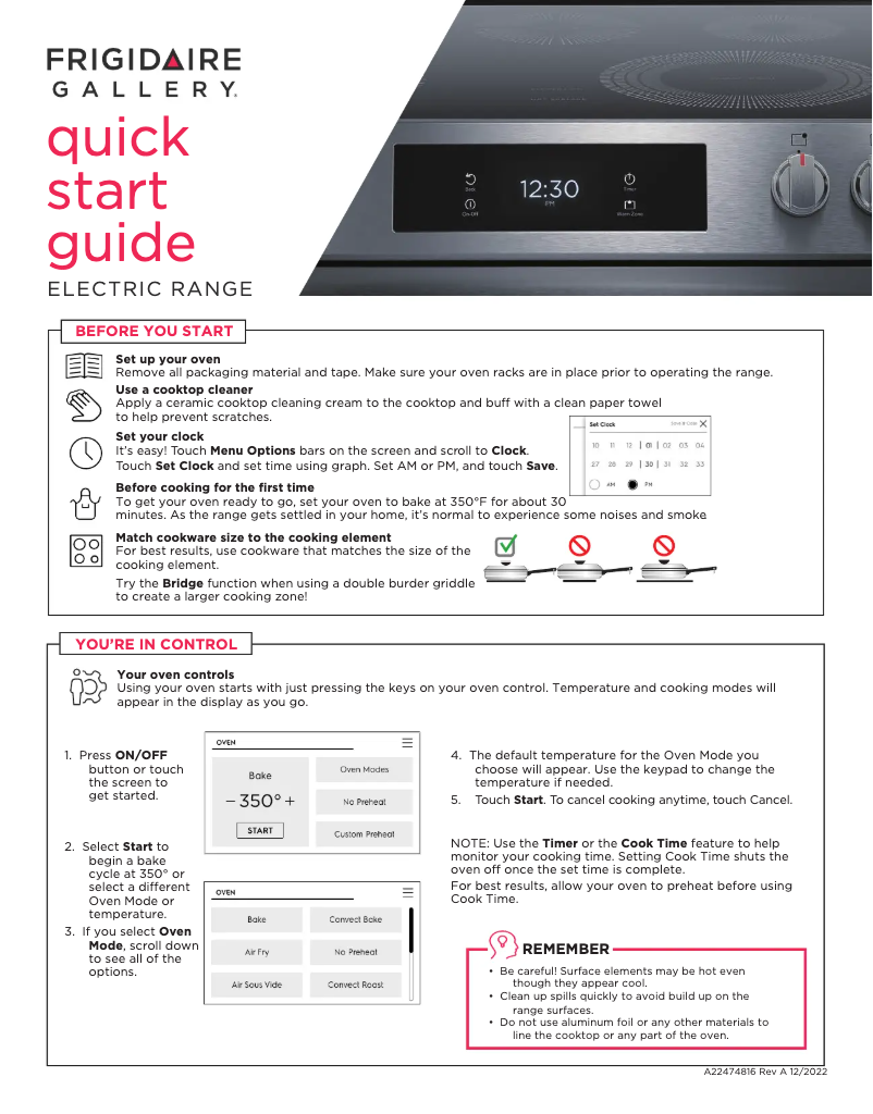 Page n°1 - Guide de démarrage rapide Frigidaire GCFE3060BF
