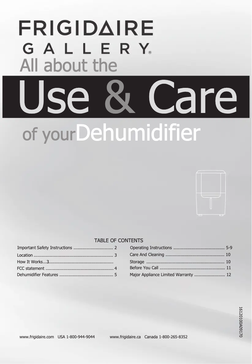 Page 1 de la notice Manuel d'utilisation et d'entretien Frigidaire Gallery FGAC7044U1