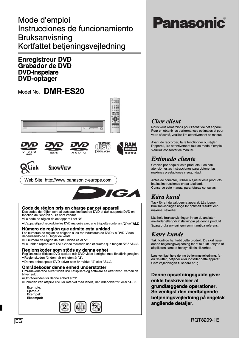 Page 1 de la notice Manuel utilisateur Panasonic DMR-ES20