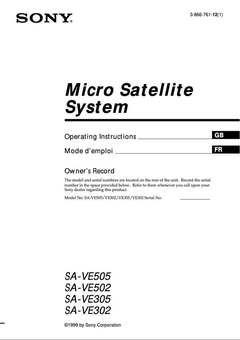 Page n°1 - Manuel utilisateur Sony SA-VE505