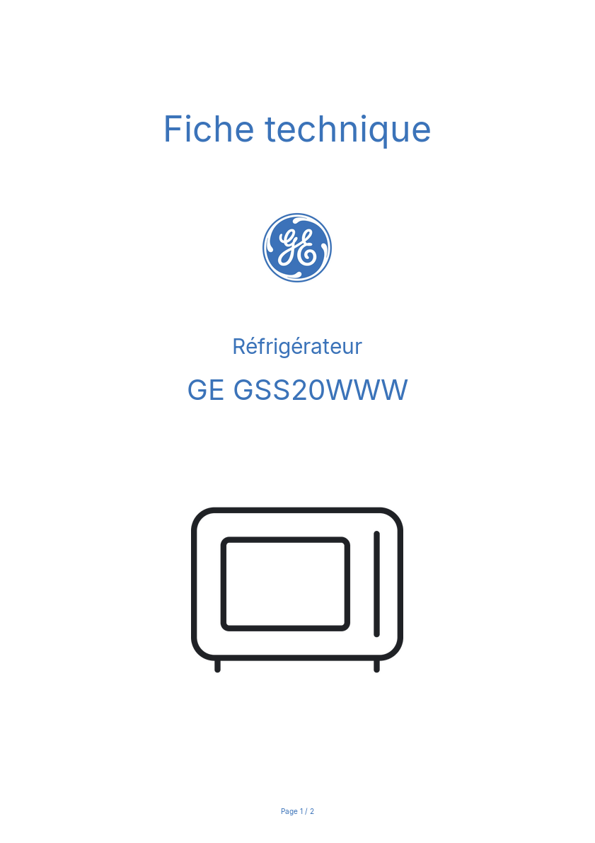 Page n°1 - Fiche technique GE GSS20WWW