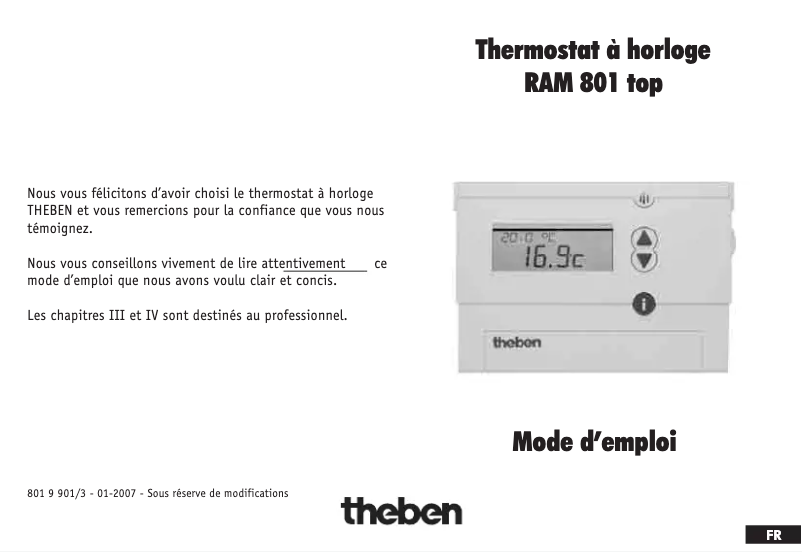 Page n°1 - Manuel utilisateur Theben RAM 801 top