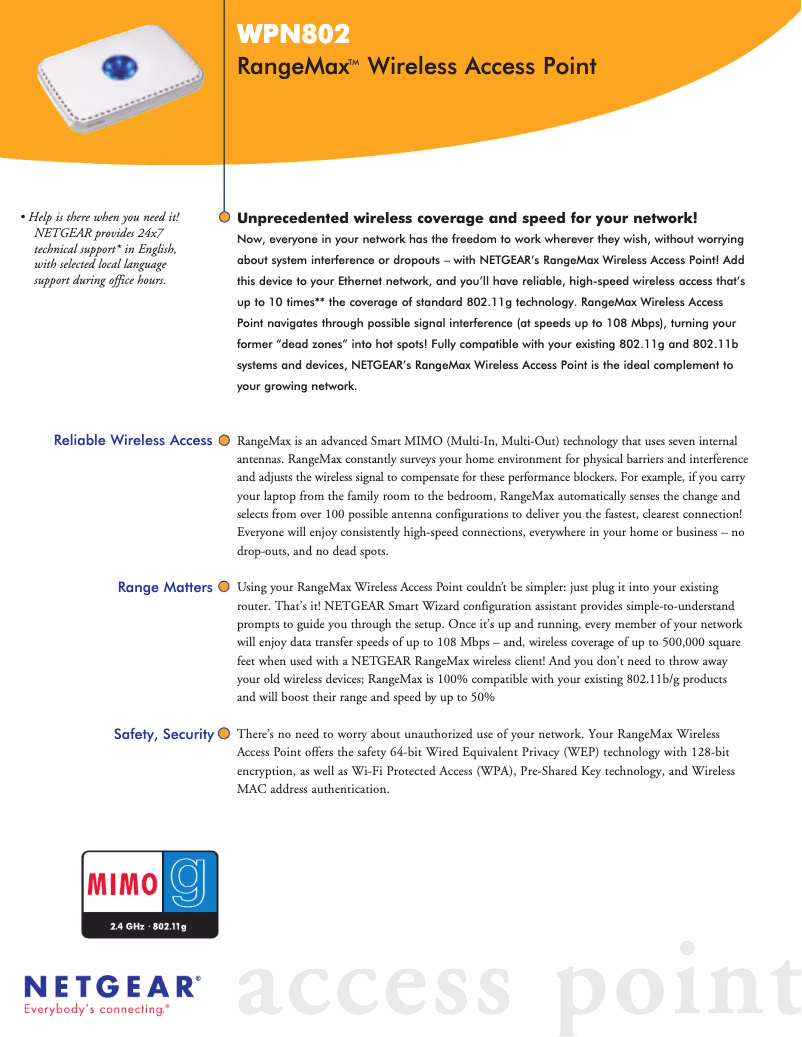 Página 1 del manual Ficha técnica Netgear WPN802