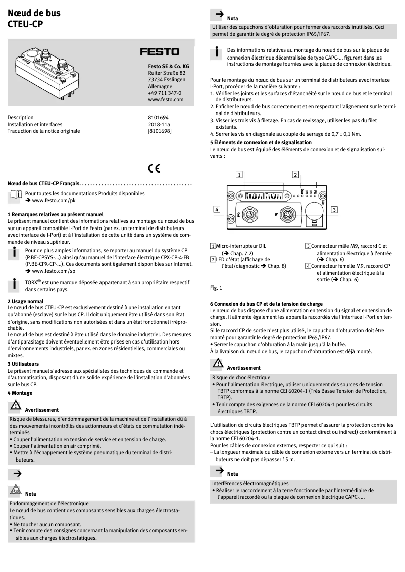 Page 1 de la notice Manuel utilisateur Festo CTEU-CP